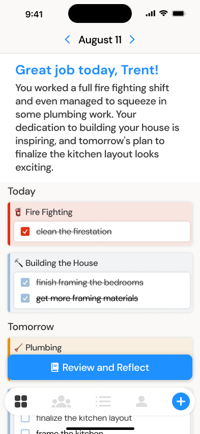 Today app's reflect and review feature helps you find meaning in your work.